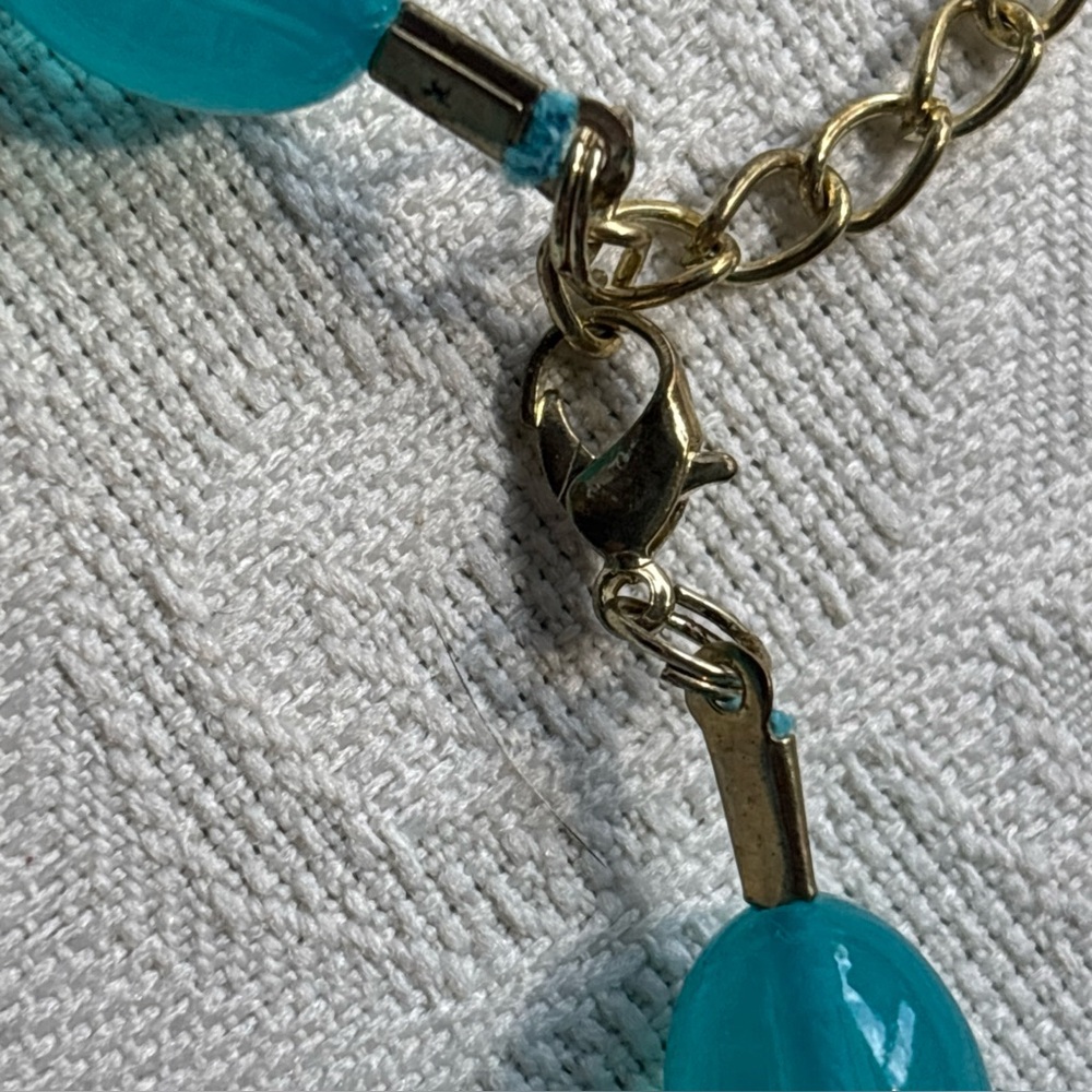 Elegant Blue-Green Necklace and Earring Set Lucite Acrylic Choker vintage - Picture 7 of 8